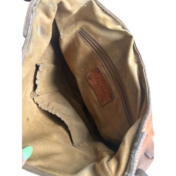 PATRICIA NASH Tan Saddle Tooled Leather Floral Embossed Crossbody Bag - Picture 9 of 12